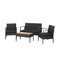 4 Pieces Patio Rattan Cushioned Furniture Set with Wooden Tabletop
